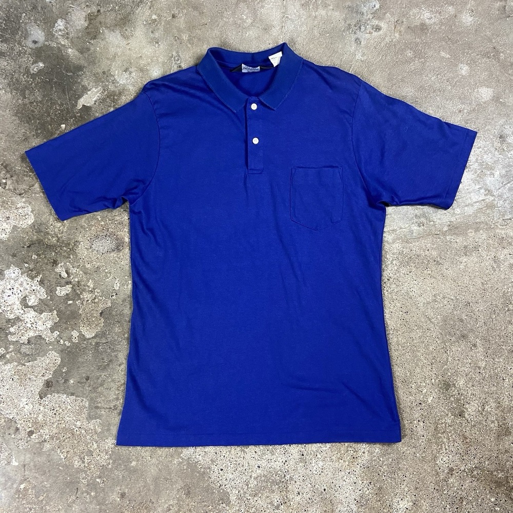 Vintage 80s Woolrich Polo Shirt Size Large Blue Chest Pocket Made In USA